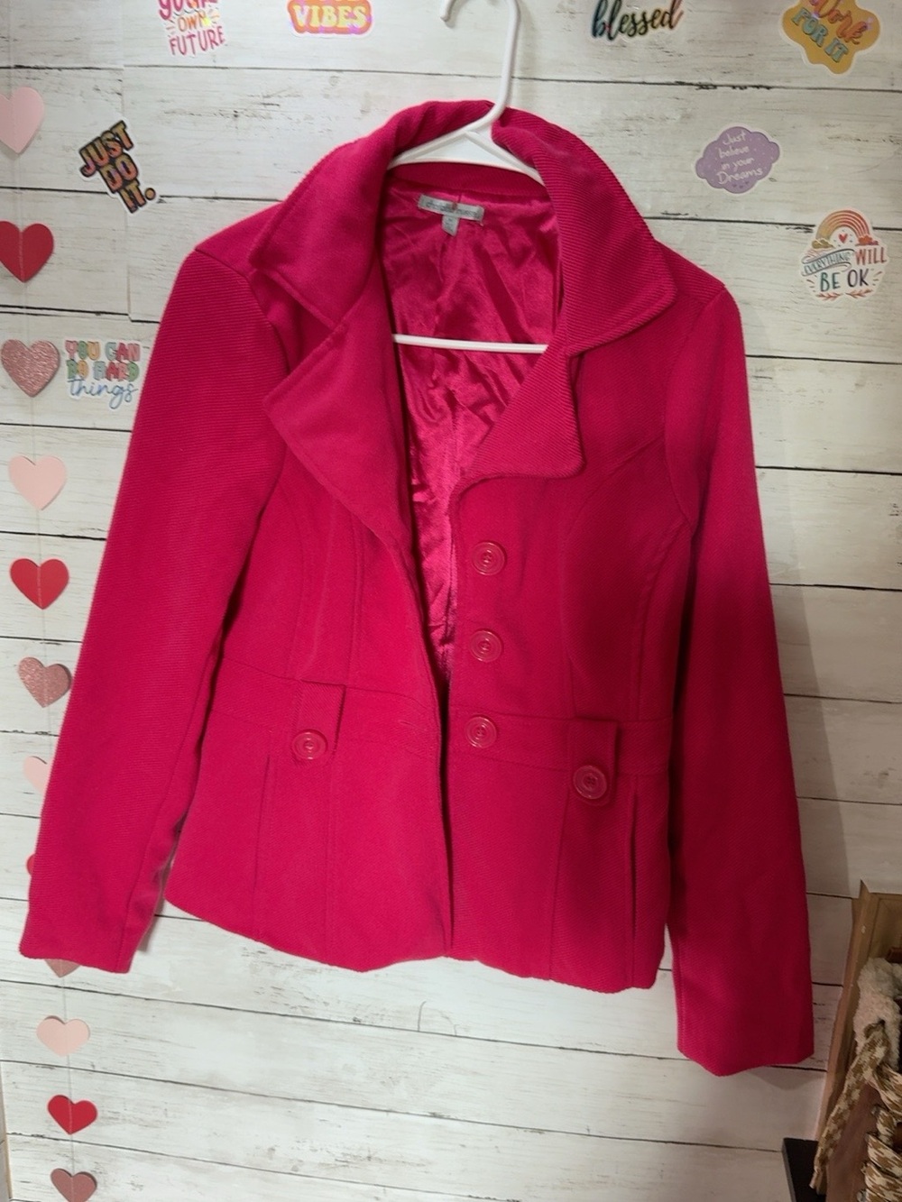 Charlotte Russe Hot Pink Tailored Peacoat Jacket